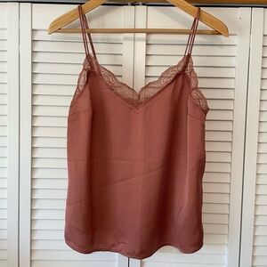 Abercrombie & Fitch Satin Lace Top in Rust